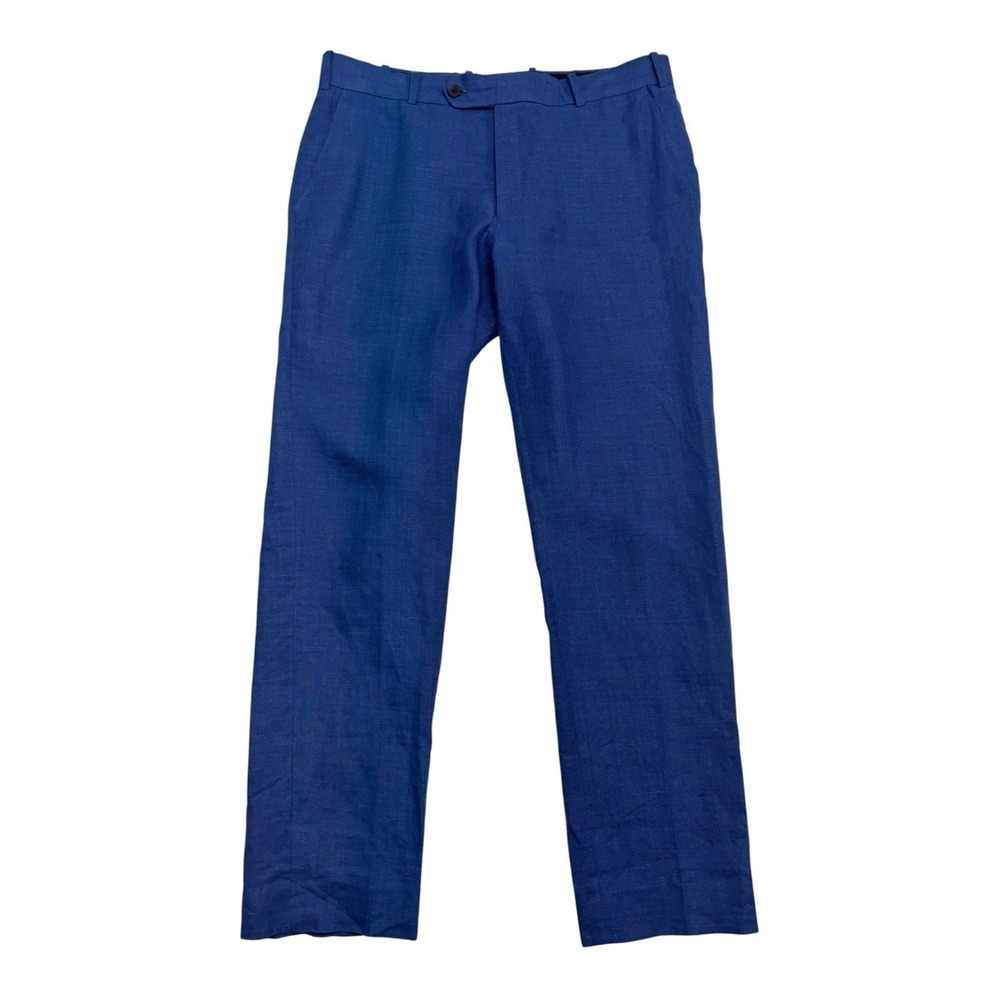 Studiosuits 36x32 Royal Blue Dress Pants Trousers Linen Flat Front Slim Straight
